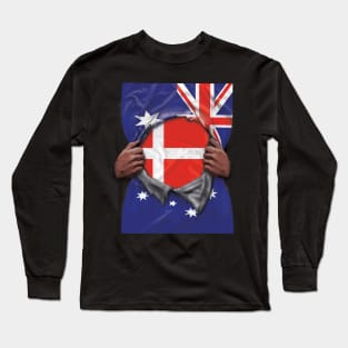 Denmark Flag Australian Flag Ripped - Gift for Danish From Denmark Long Sleeve T-Shirt